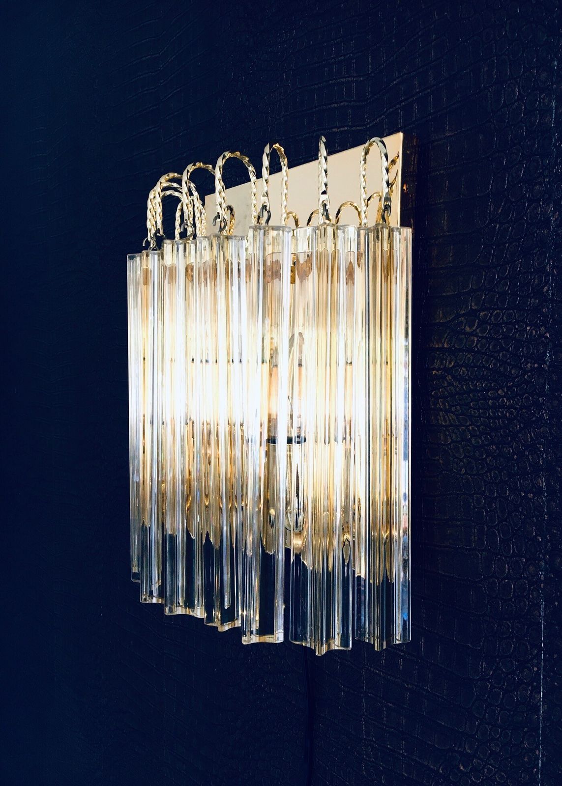 photo vinterior Hollywood Regency Stijl Wandlamp Van Glas En Messing Van Massive, Jaren 1980, Italië