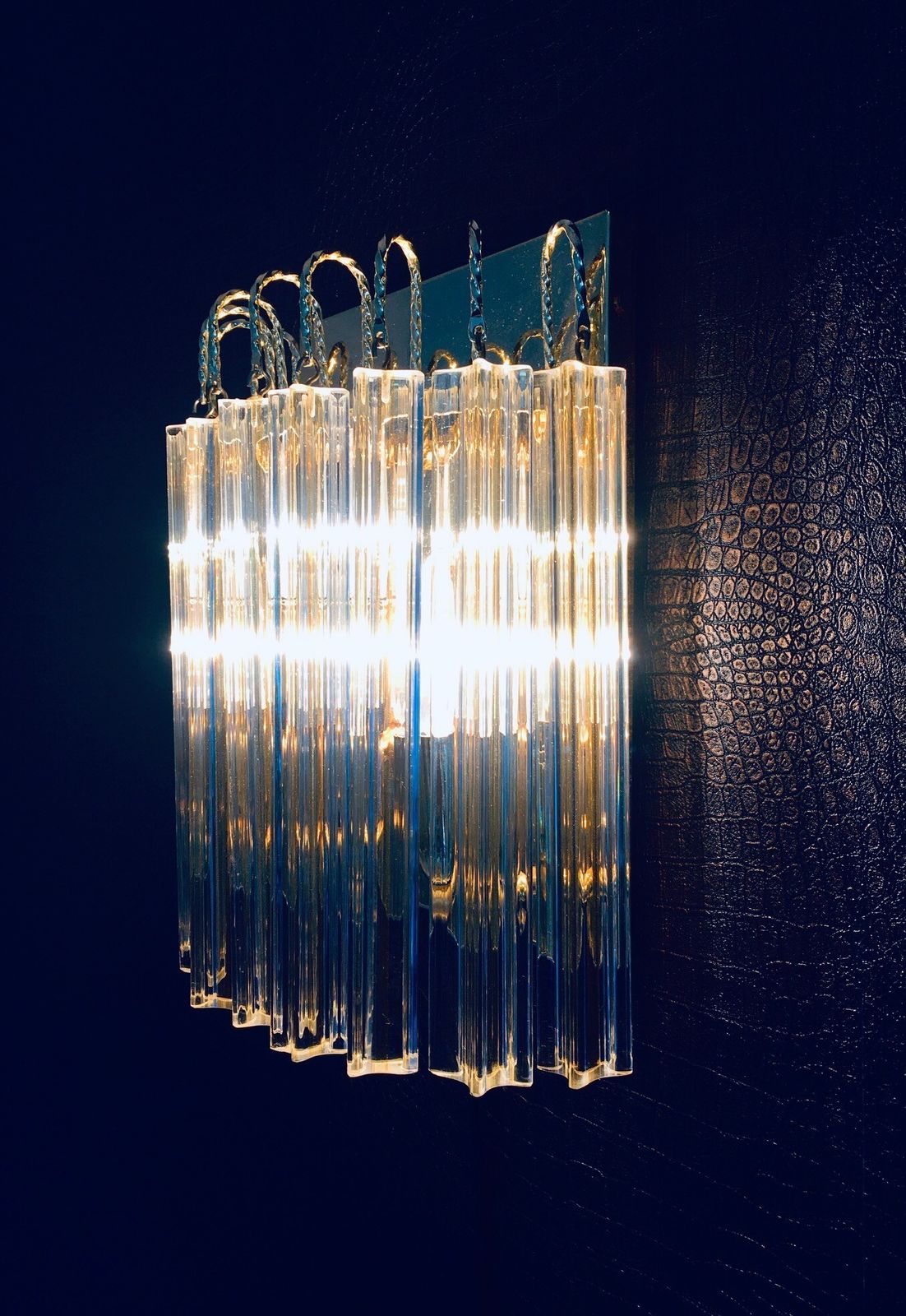 photo buy Hollywood Regency Style Glass & Brass Wall Lamp By Massive, 1980s Italy