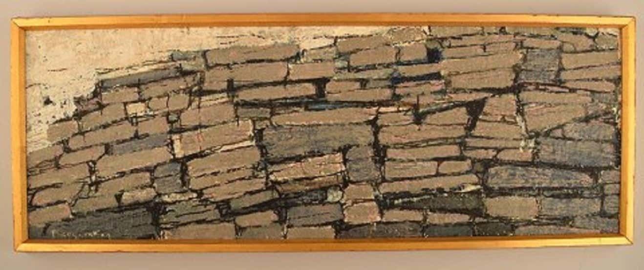 Hans Fagerström, Sweden, Oil On Board, Modernist Composition, 1960s photo furniture