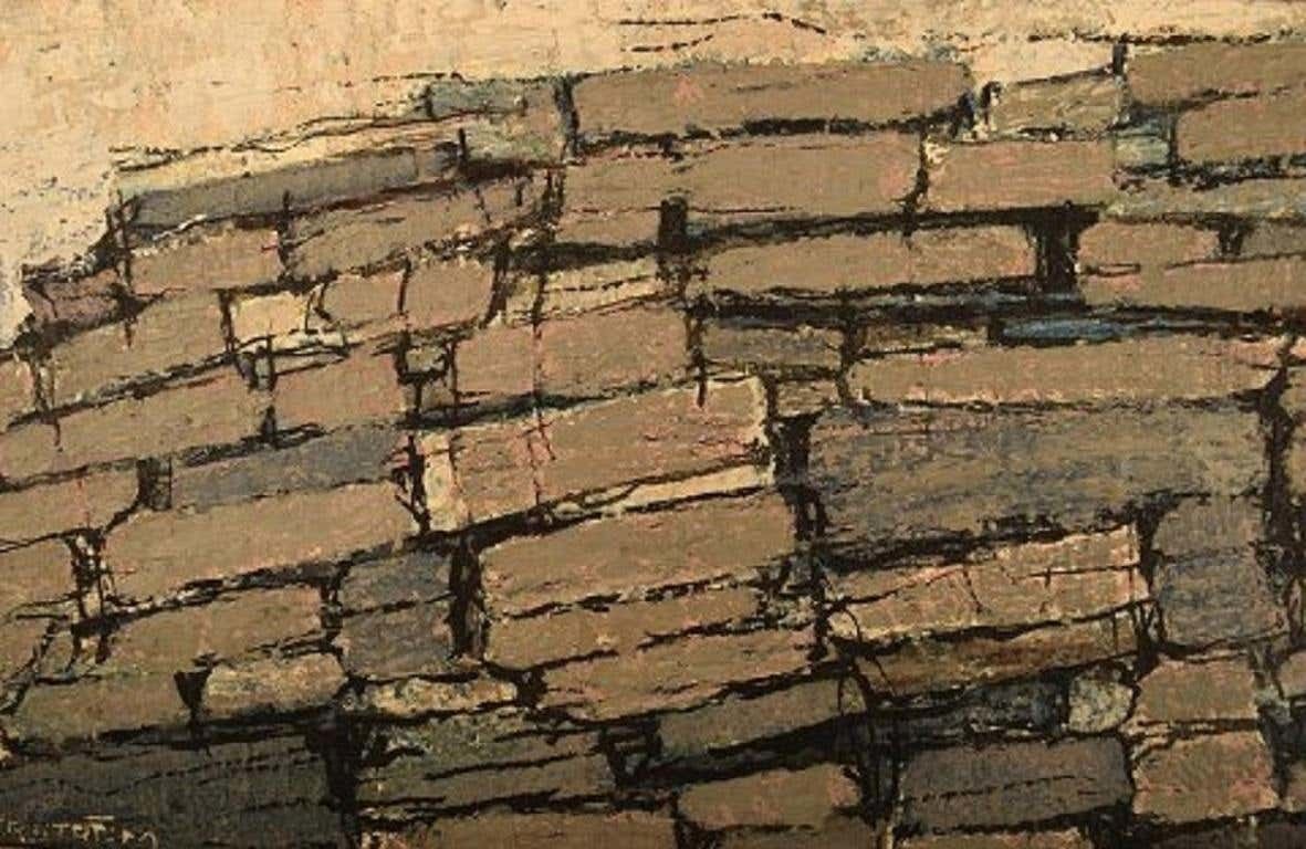 Hans Fagerström, Sweden, Oil On Board, Modernist Composition, 1960s photo for sale