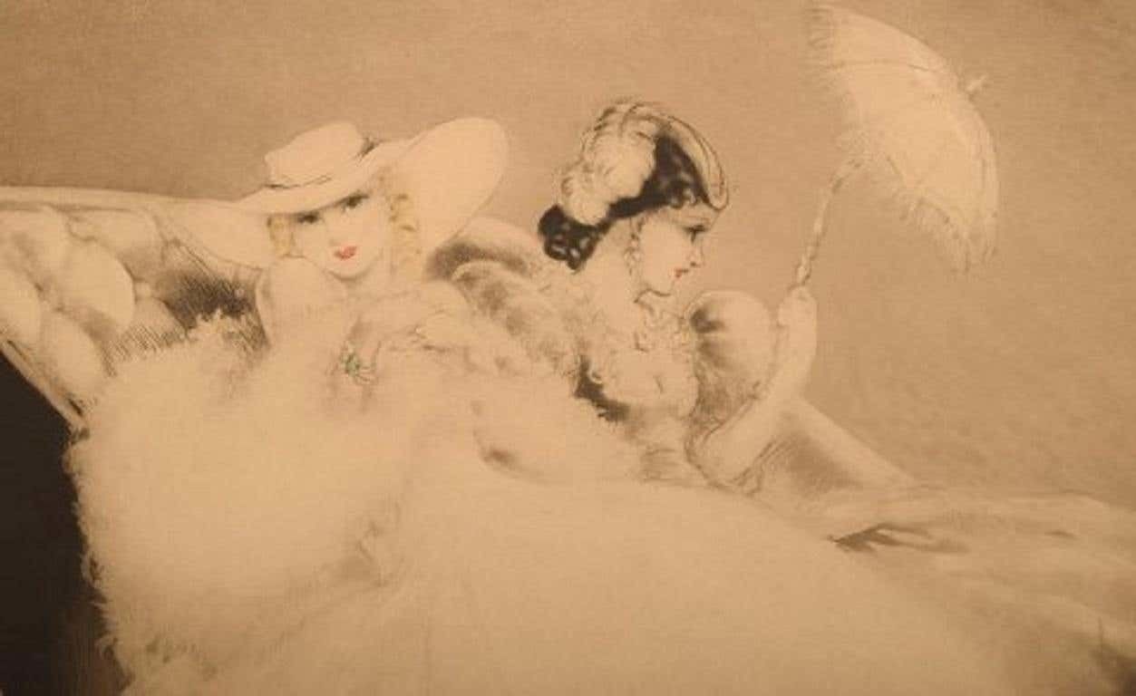 Louis Icart '1888 1950' Etching On Paper, Two Young Women, Ca 1920 photo for sale