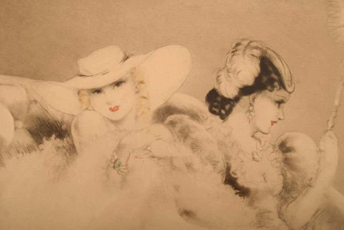 Louis Icart '1888 1950' Etching On Paper, Two Young Women, Ca 1920 photo vinterior