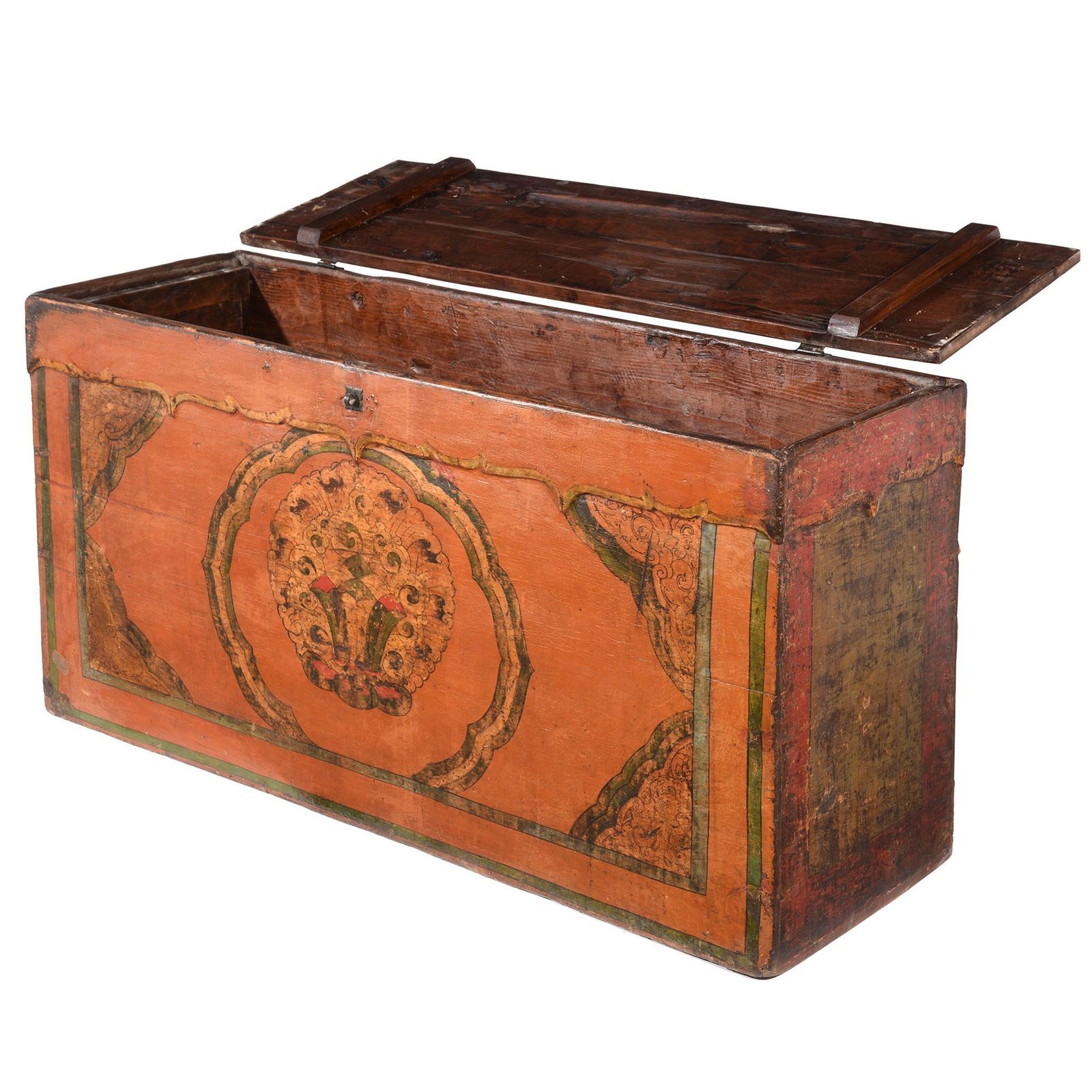 Tibetan Trunk With Original Painting   18th C photo Furniture