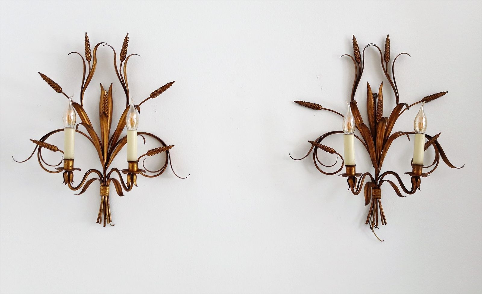 Italian Midcentury Gilt Tole Wall Sconces With Wheat Sheaf, 1950s, Set Of Five photo furniture