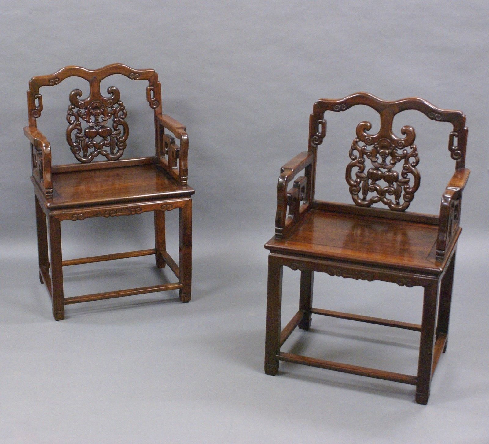 A Pair Of Chinese Qing Dynasty, Hongmu Chairs photo for sale