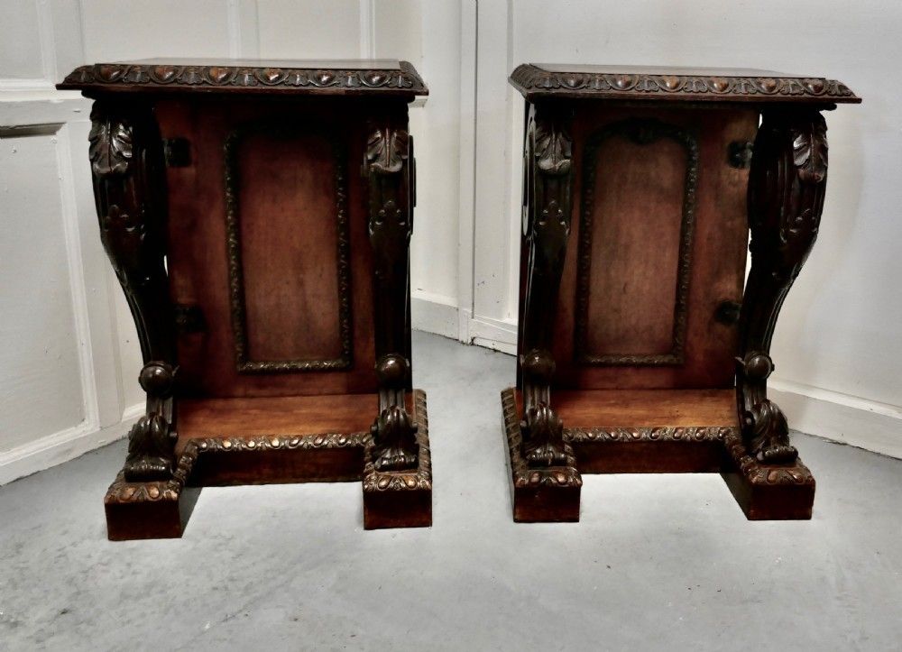 Furniture A Pair Of 19th Century Art Nouveau Gothic Carved Oak Console Pedestals photo
