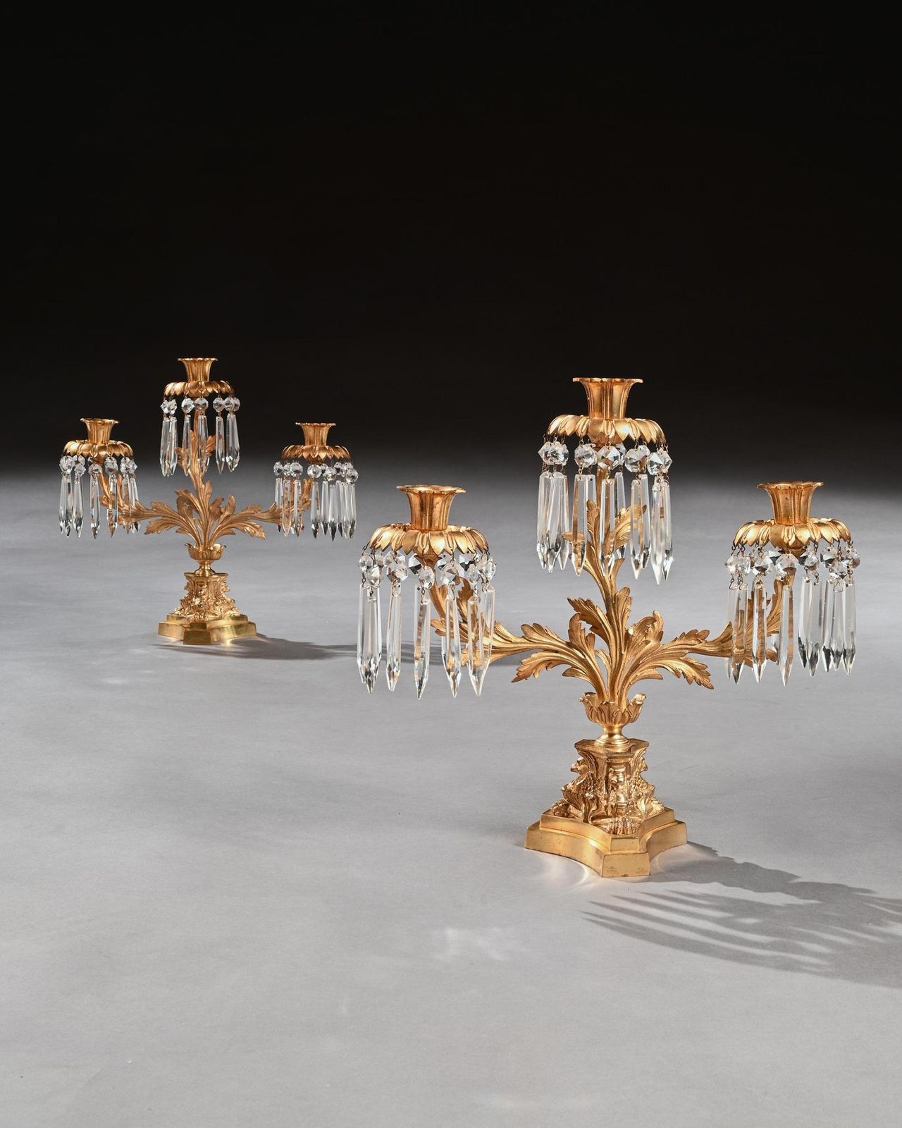 Pair Of Early 19th Century Gilt Bronze And Lustres Three Branch Candelabra photo furniture