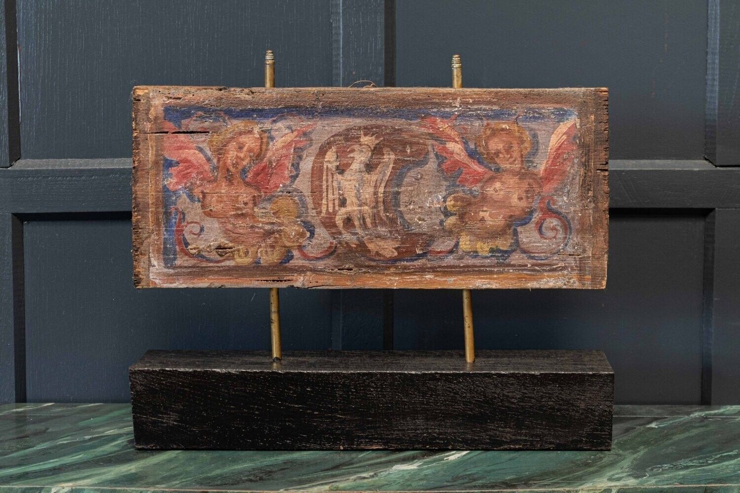 17th C Polychrome Painted Ceiling Panel