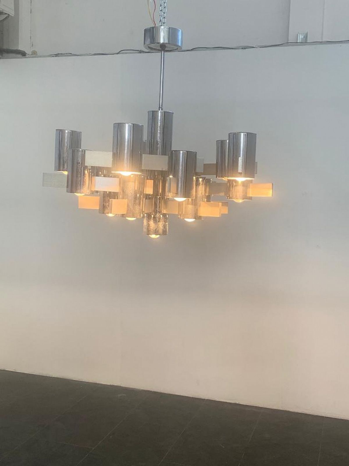 Chandelier By Gaetano Sciolari In Steel And Aluminum, 70s