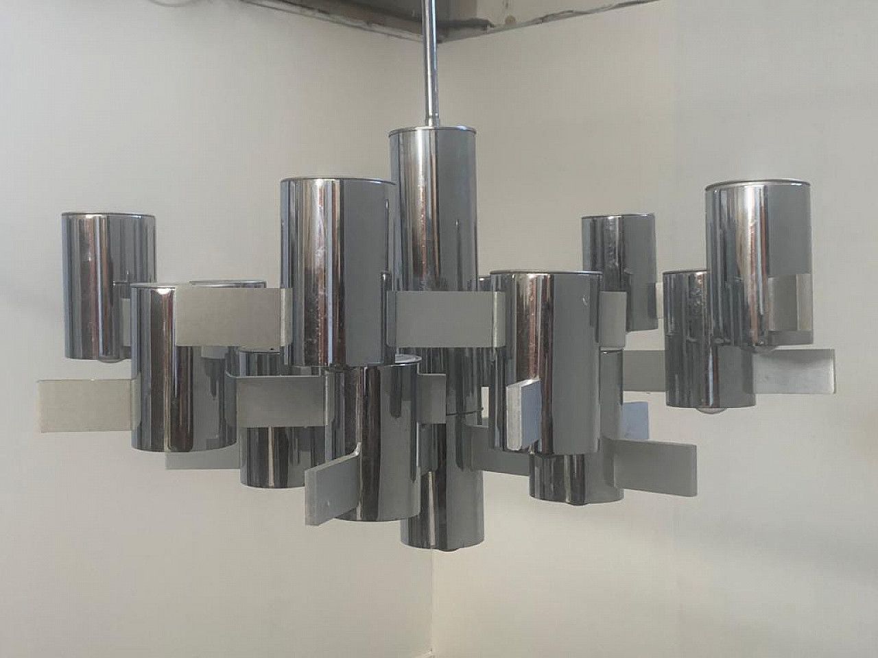 Chandelier By Gaetano Sciolari In Steel And Aluminum, 70s photo 2693.6