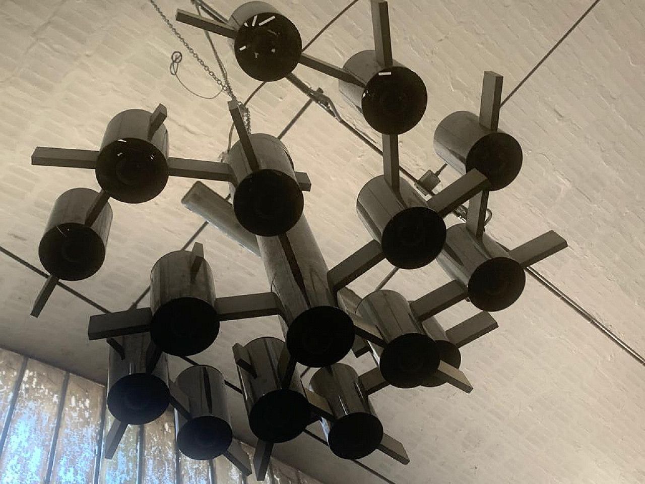 Chandelier By Gaetano Sciolari In Steel And Aluminum, 70s photo buy
