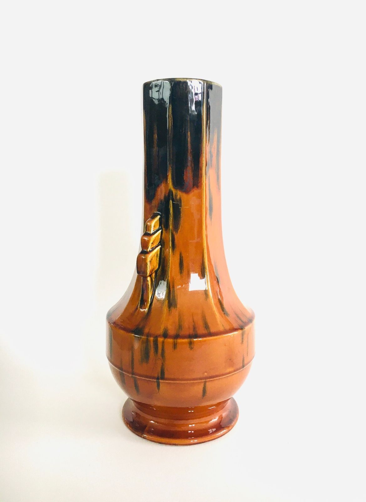1930s Art Deco Model F 42 Amber Glazed Fluted Vase photo for sale