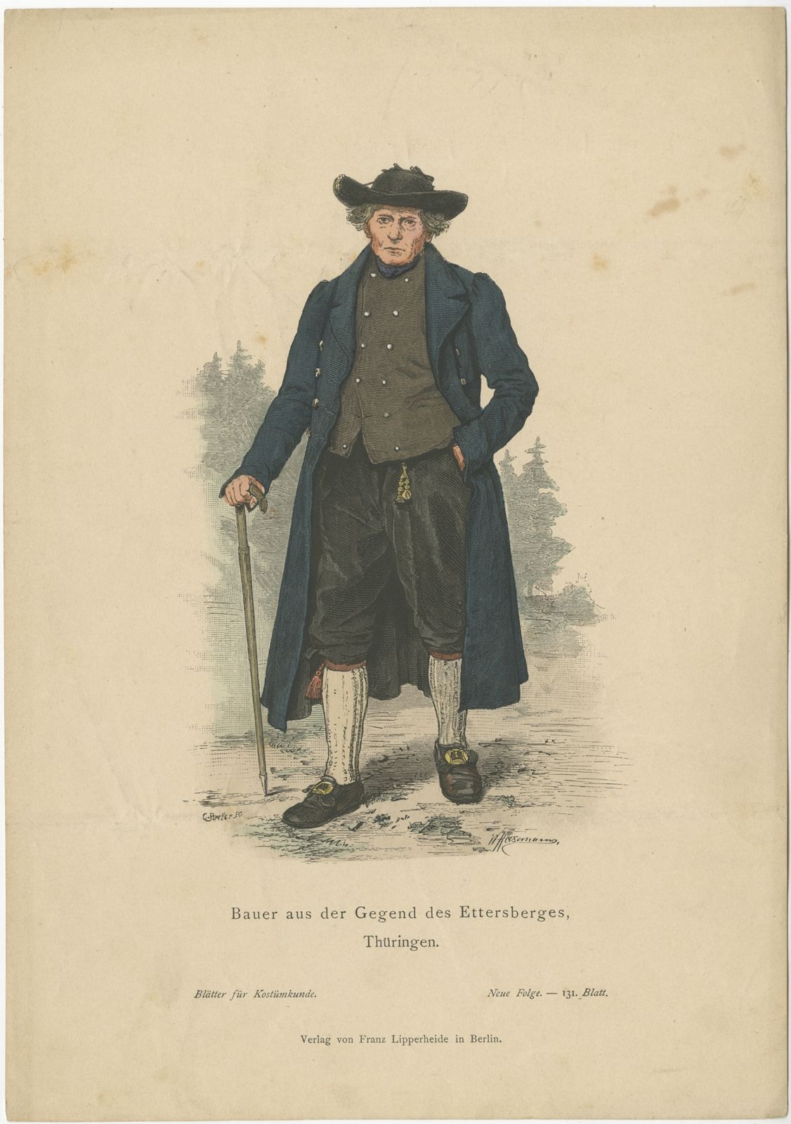 Antique Costume Print Of A Farmer From The Region Of Ettersberg By Lipperheide (C.1880)