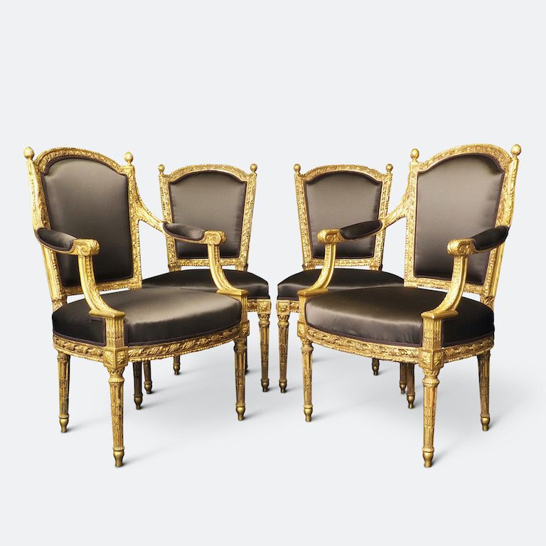An Important Set Of Four 18th Century Louis XVI Giltwood Chairs With Stamp