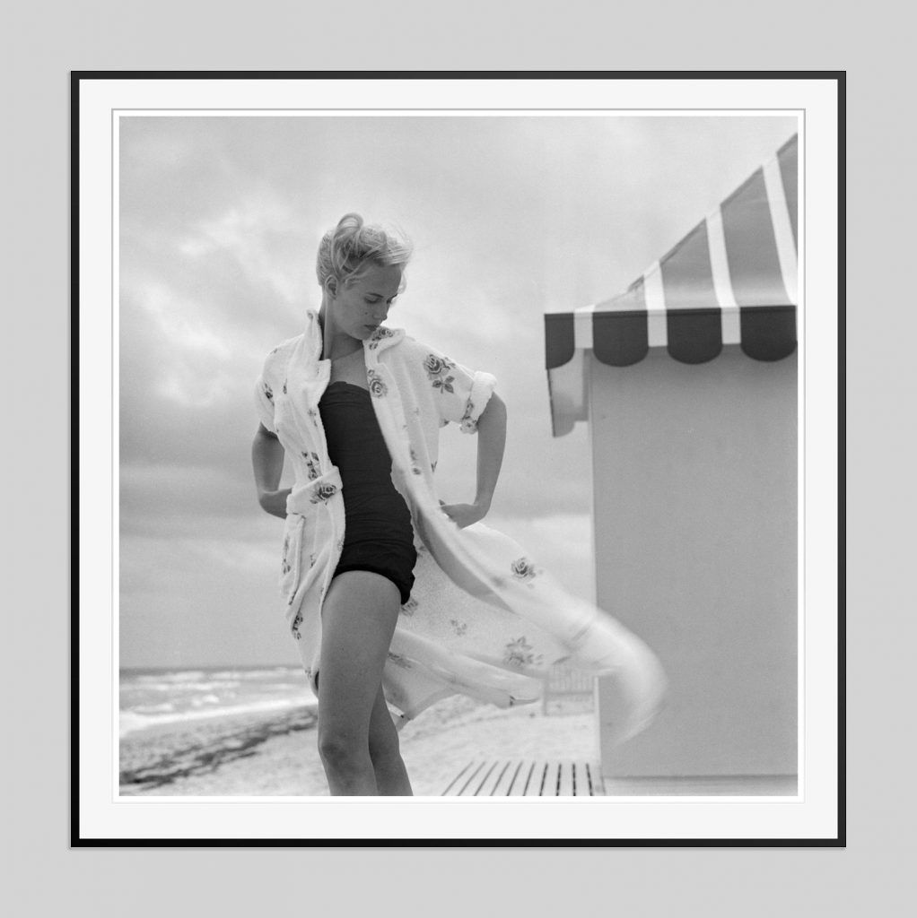 Slim Aarons 'Pulitzer On The Beach' 1955 Black Frame Silver Gelatine Resin Print