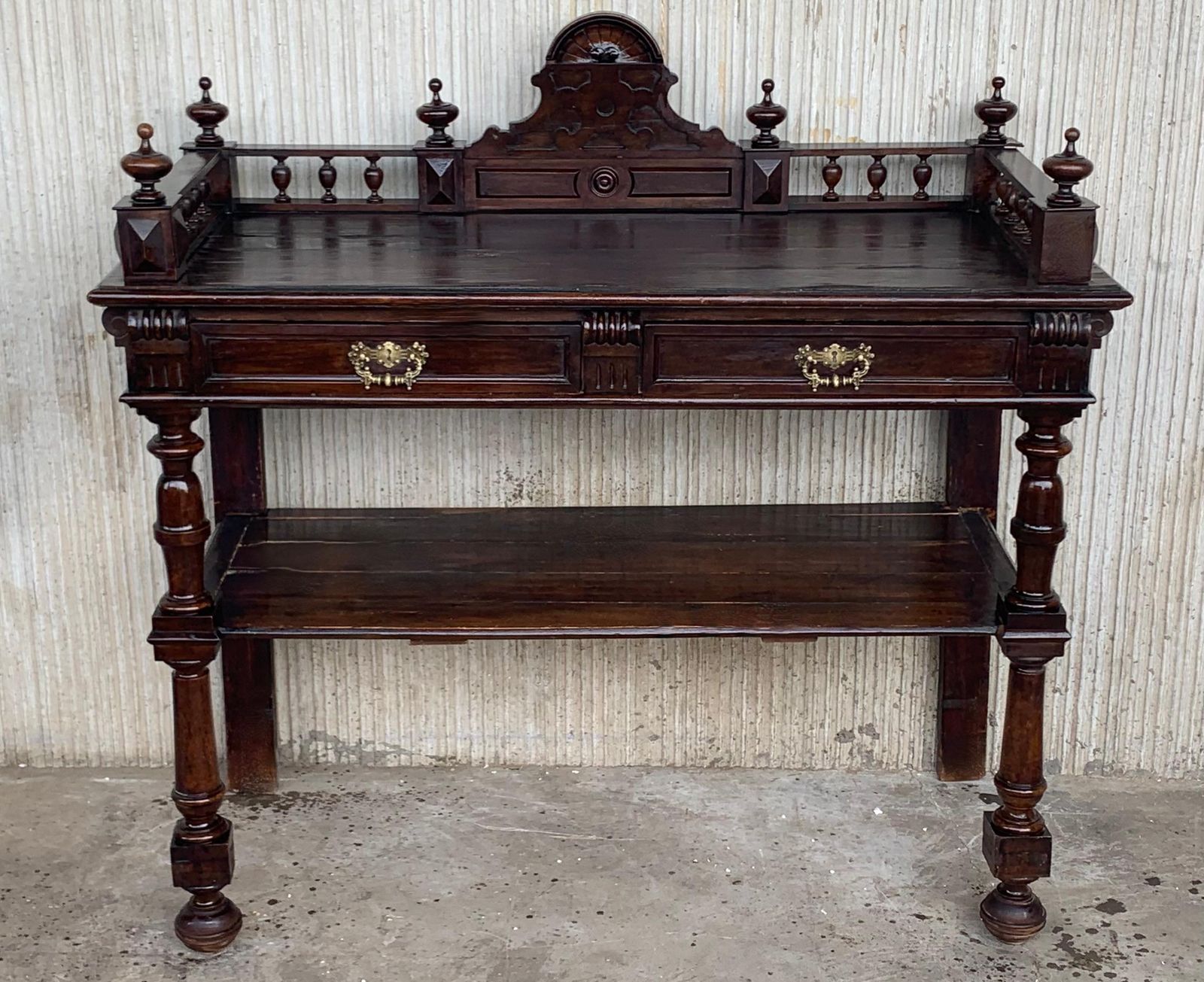 Antique Serving Table, Victorian Carved Oak Console Table, France, 1890 photo for sale