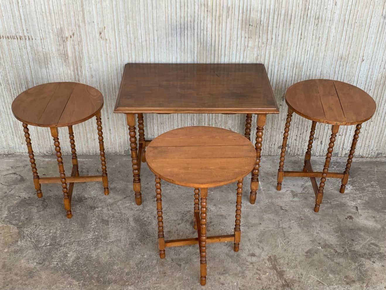 Furniture 20th Spanish Walnut Nesting And Folding Tables With Turned Legs photo