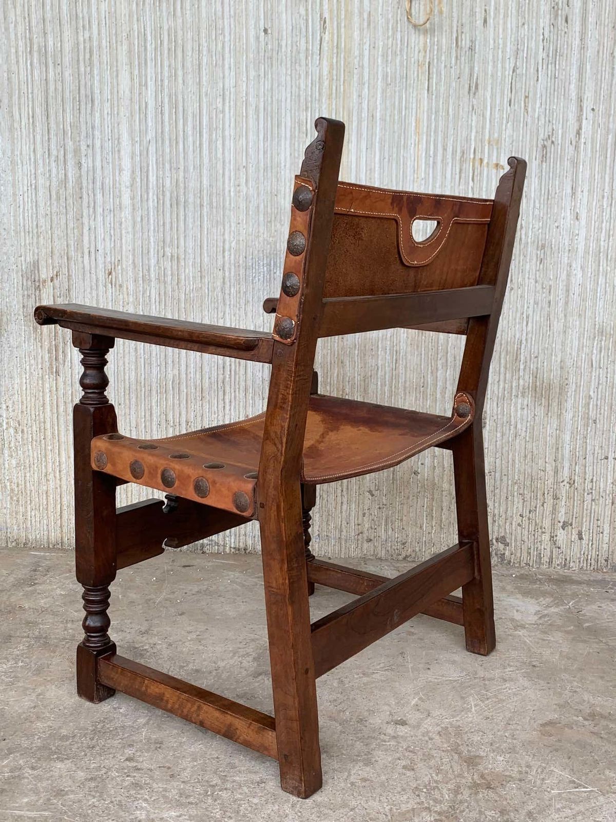 19th Spanish Colonial Throne Armchair With Leather photo vinterior