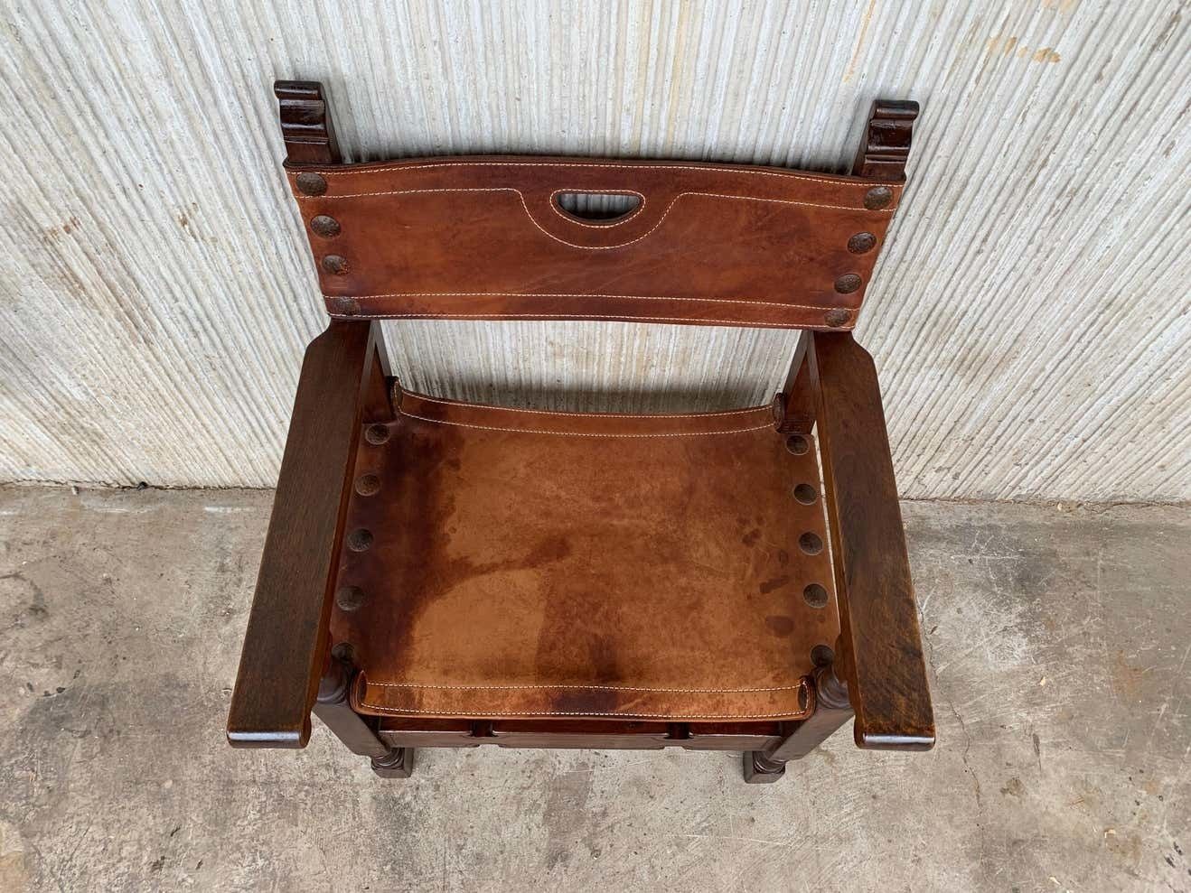 19th Spanish Colonial Throne Armchair With Leather photo buy