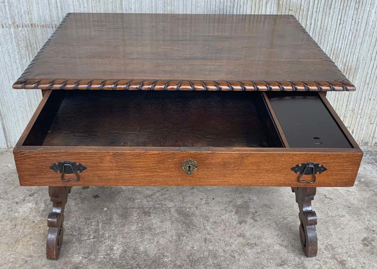 Early 20th Spanish Desk With Lyre Legs And Carved Edges On Top photo 3275.0