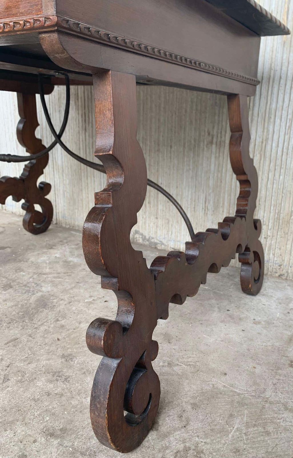 photo for sale Early 20th Spanish Desk With Lyre Legs And Carved Edges On Top