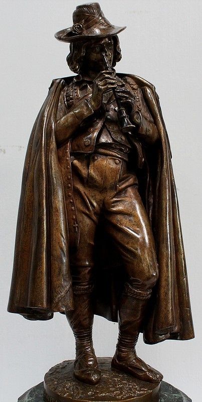 Pendulum In Bronze And Marble "The Flute Player", By Ca Calmels 2nd Part 19th Century photo Home Decor