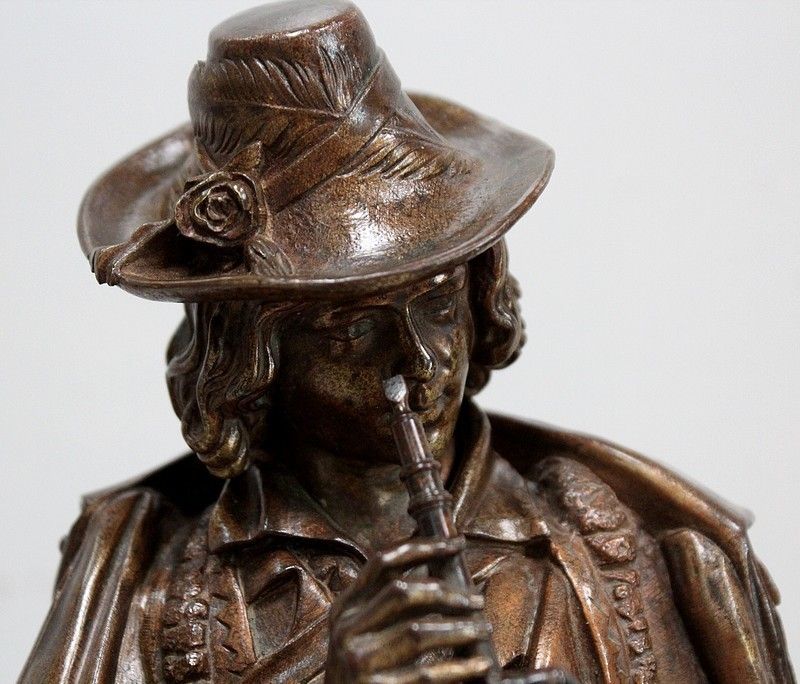 Pendulum In Bronze And Marble "The Flute Player", By Ca Calmels 2nd Part 19th Century photo vinterior
