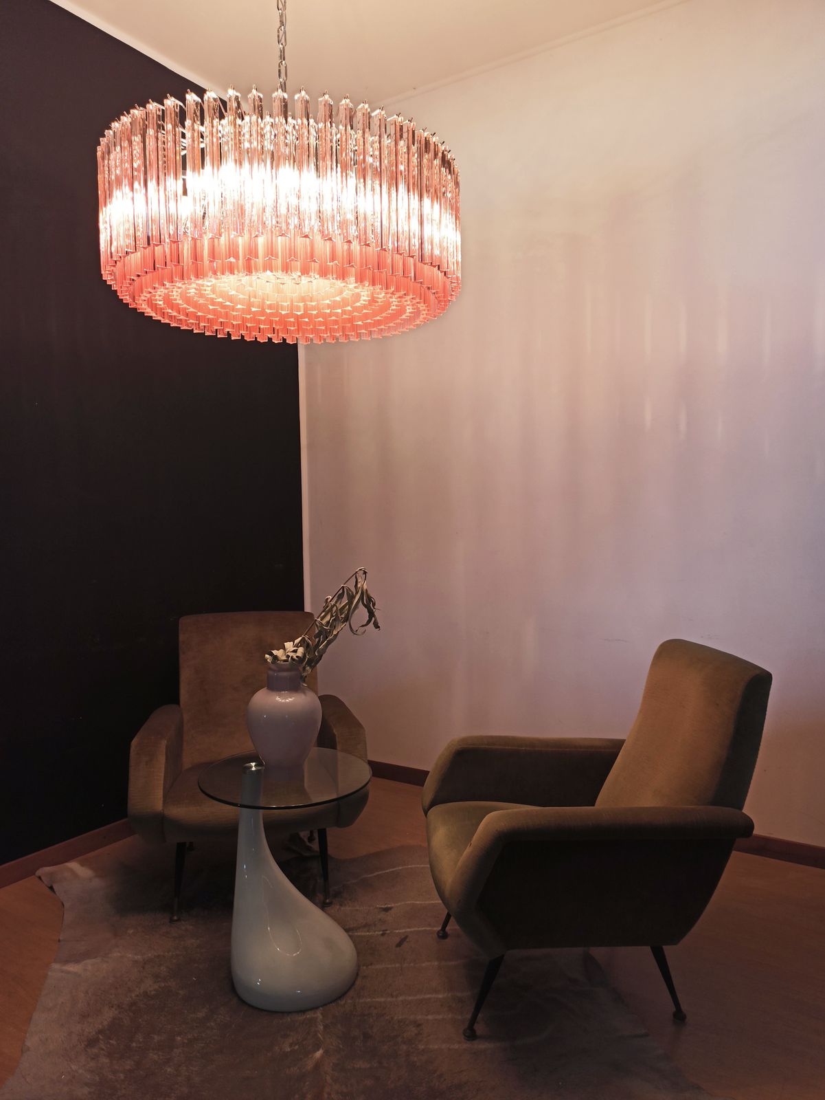 Large Triedri Murano Glass Chandelier 391 Pink Prims Triedri photo for sale