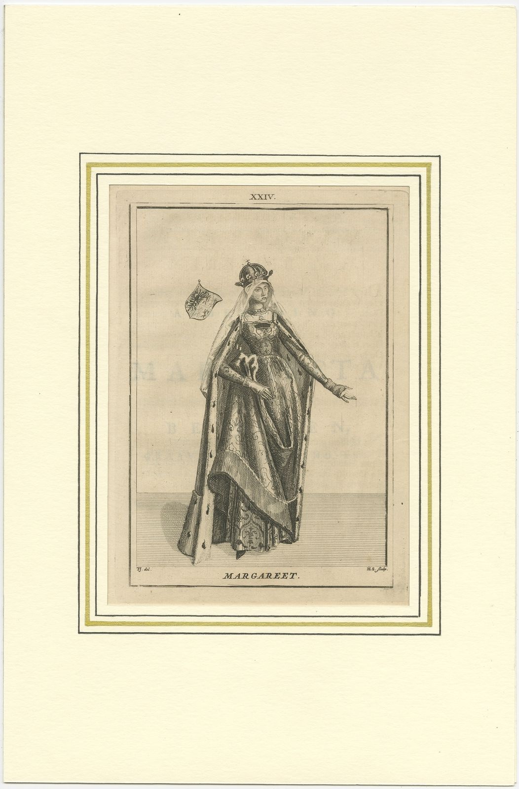Antique Print Of Margaretha Van Beieren By Langendijk (1745)