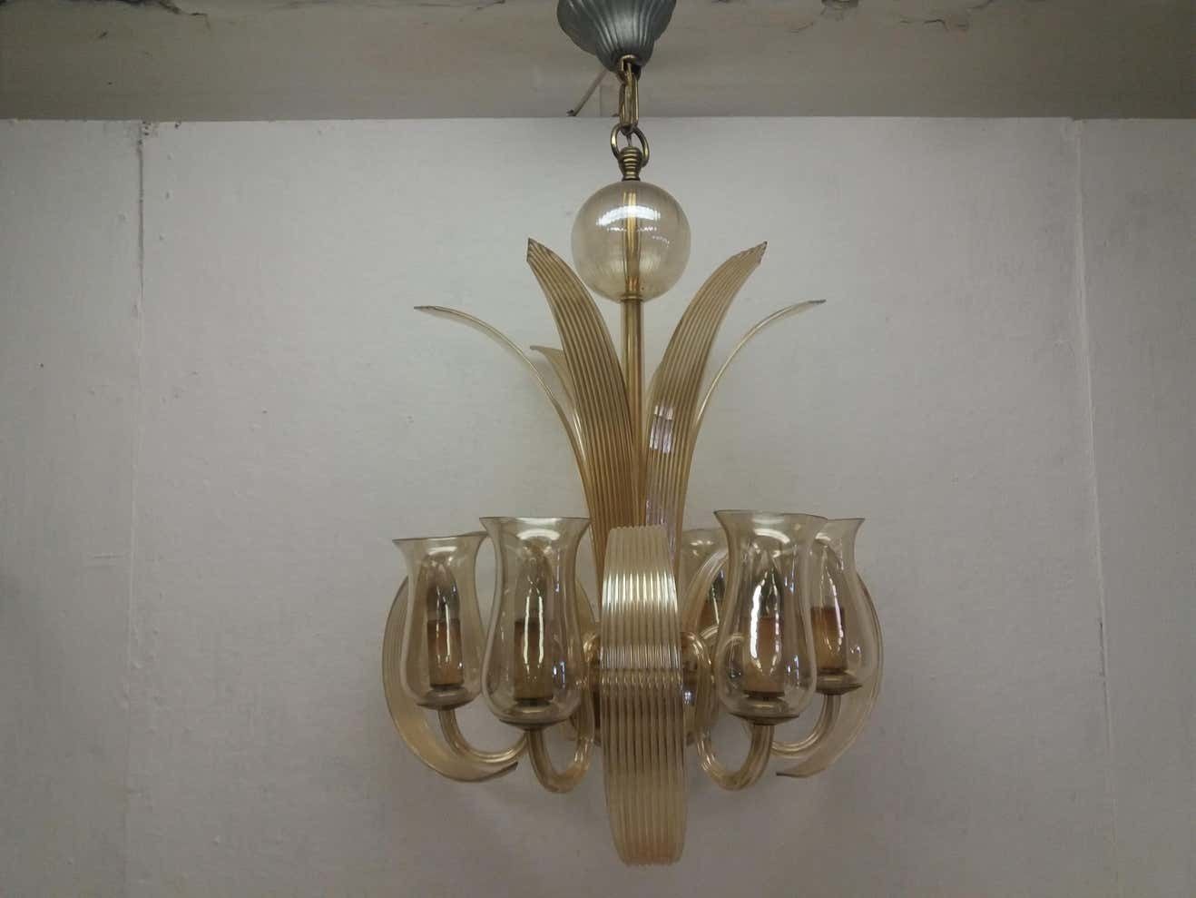 Art Deco All Glass Chandelier, 1930s