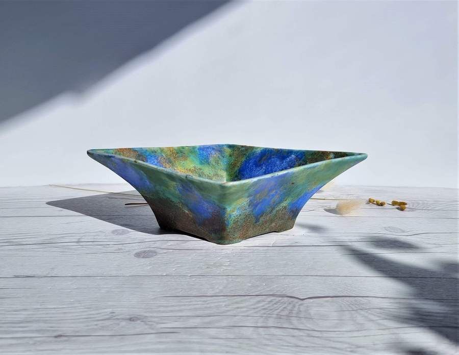 Flaxman Ware Att., 'Wisteria By Monet' Impressionist Palette Art Deco Diamond Planter Dish, 1930s
