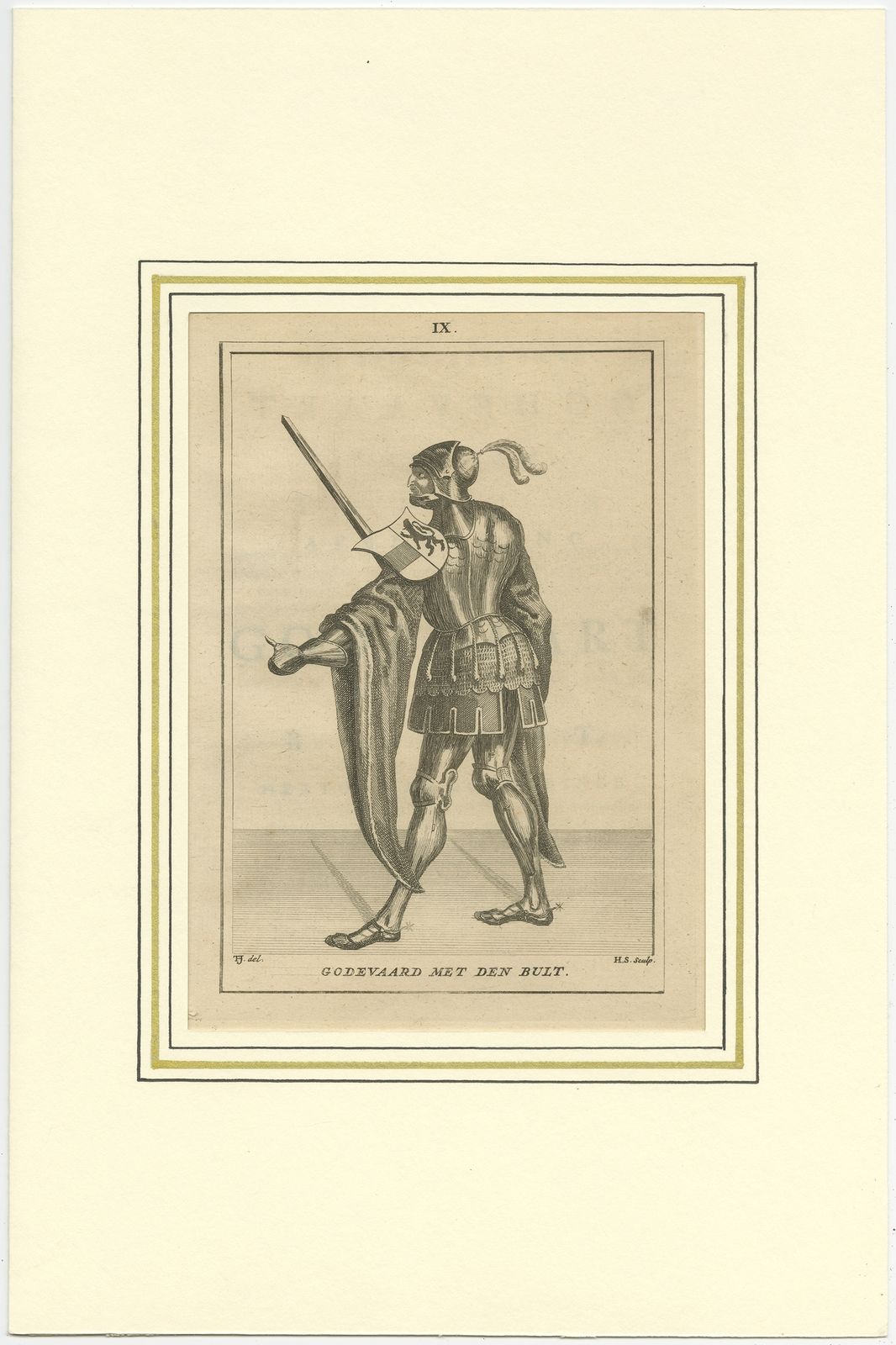 Antique Print Of Godfried III Van Neder Lotharingen By Langendijk (1745)