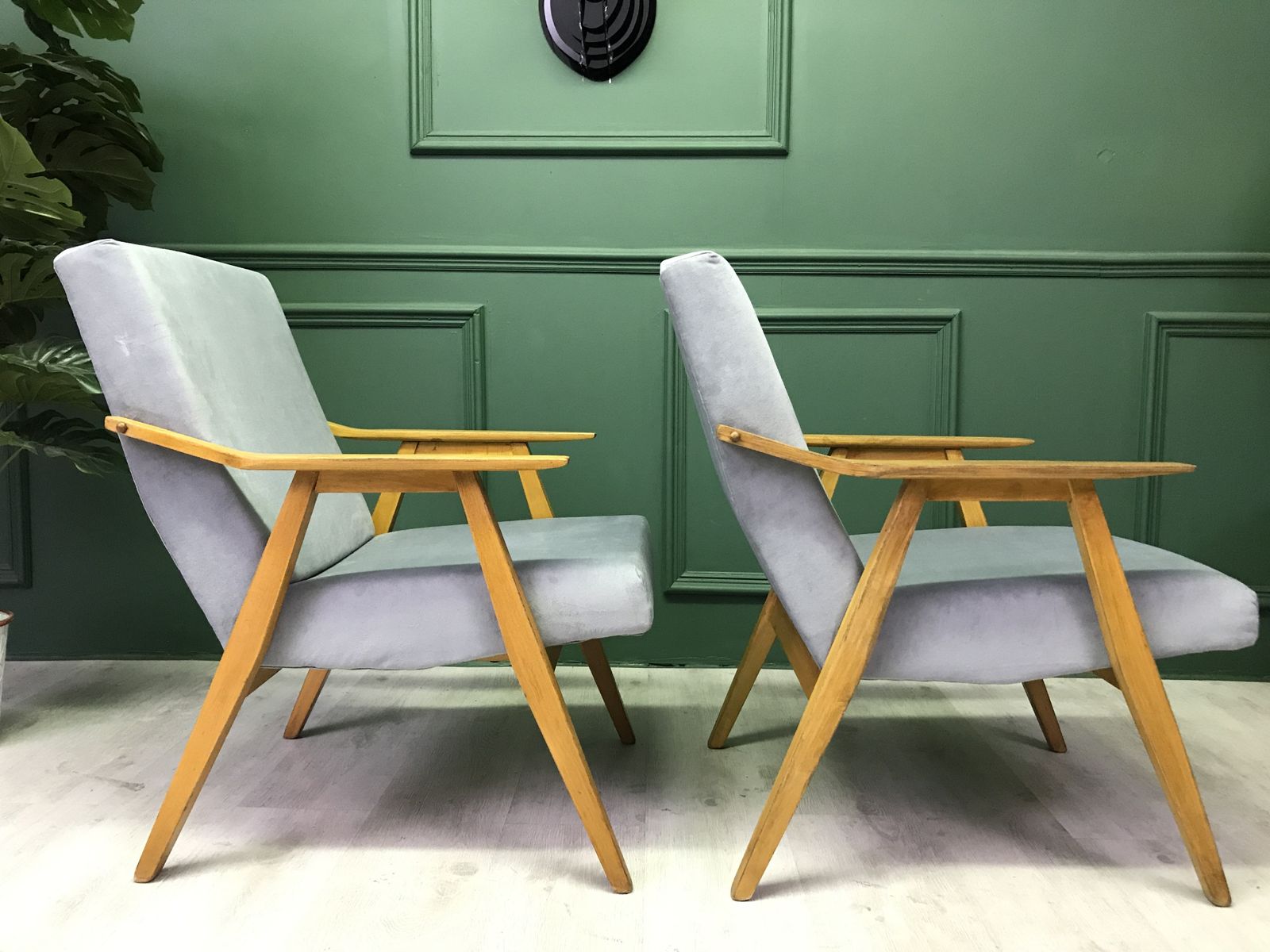 Vintage Retro Grey Art Deco Easy Chairs Armchair 1960 Set Of 2 photo furniture
