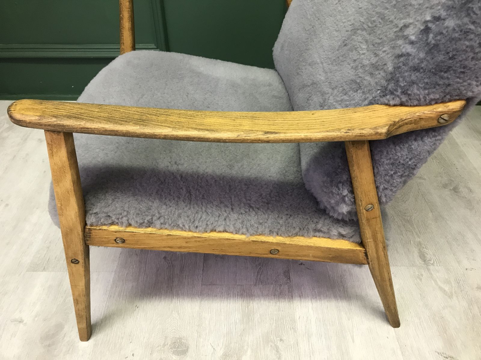 Vintage Art Deco Unique Grey Fluffy Furry Sheepskin Armchair Chair photo Furniture