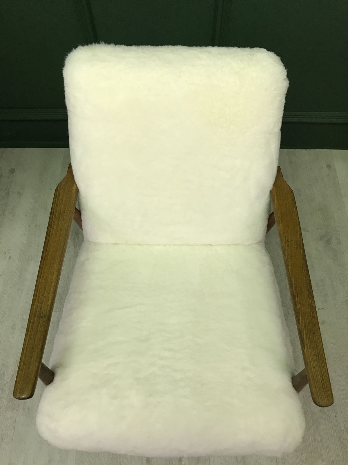 Armchair Chair White Sheepskin Fluffy Fury photo vintage