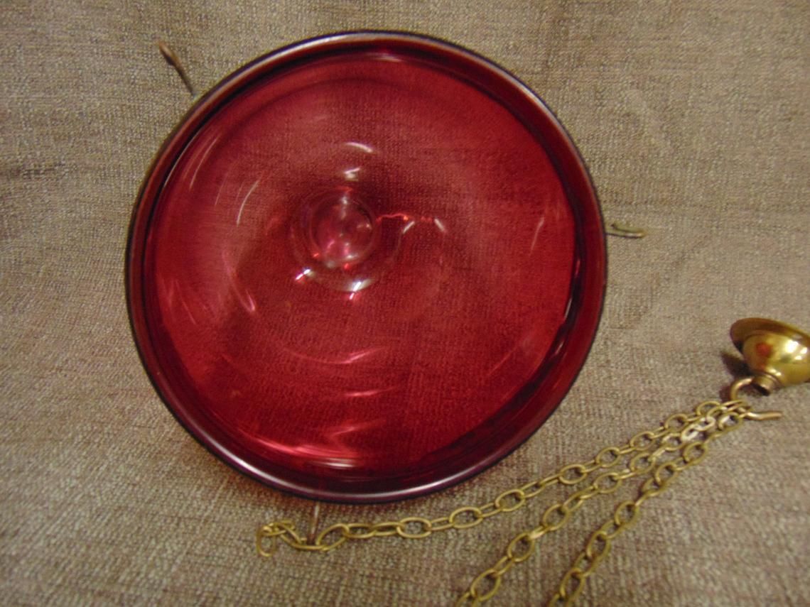 Made In Belgium, Val St. Lambert, Edwardian Cranberry Glass Ceiling Light Shade photo for sale