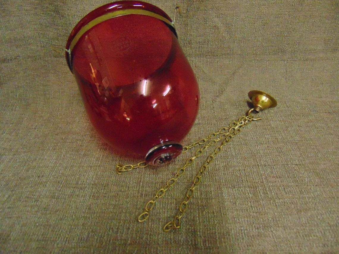 Made In Belgium, Val St. Lambert, Edwardian Cranberry Glass Ceiling Light Shade photo Lighting