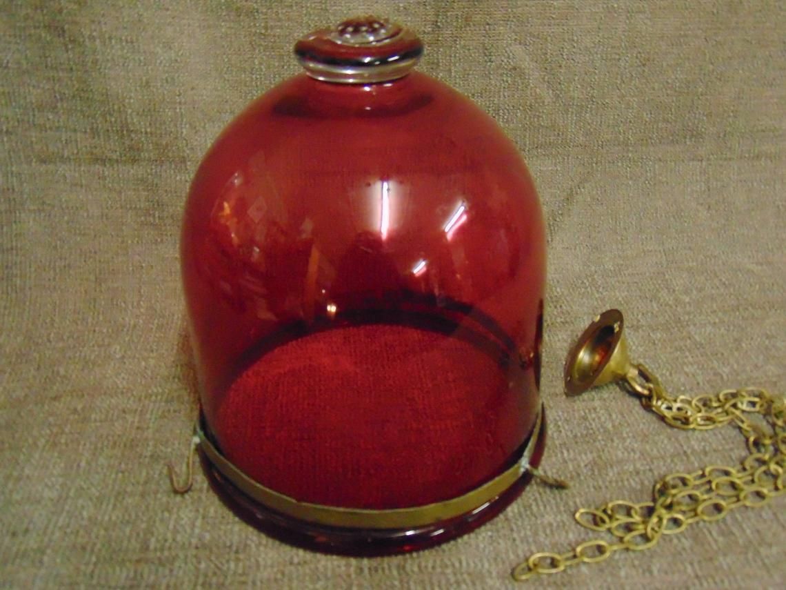 Made In Belgium, Val St. Lambert, Edwardian Cranberry Glass Ceiling Light Shade photo 195.0
