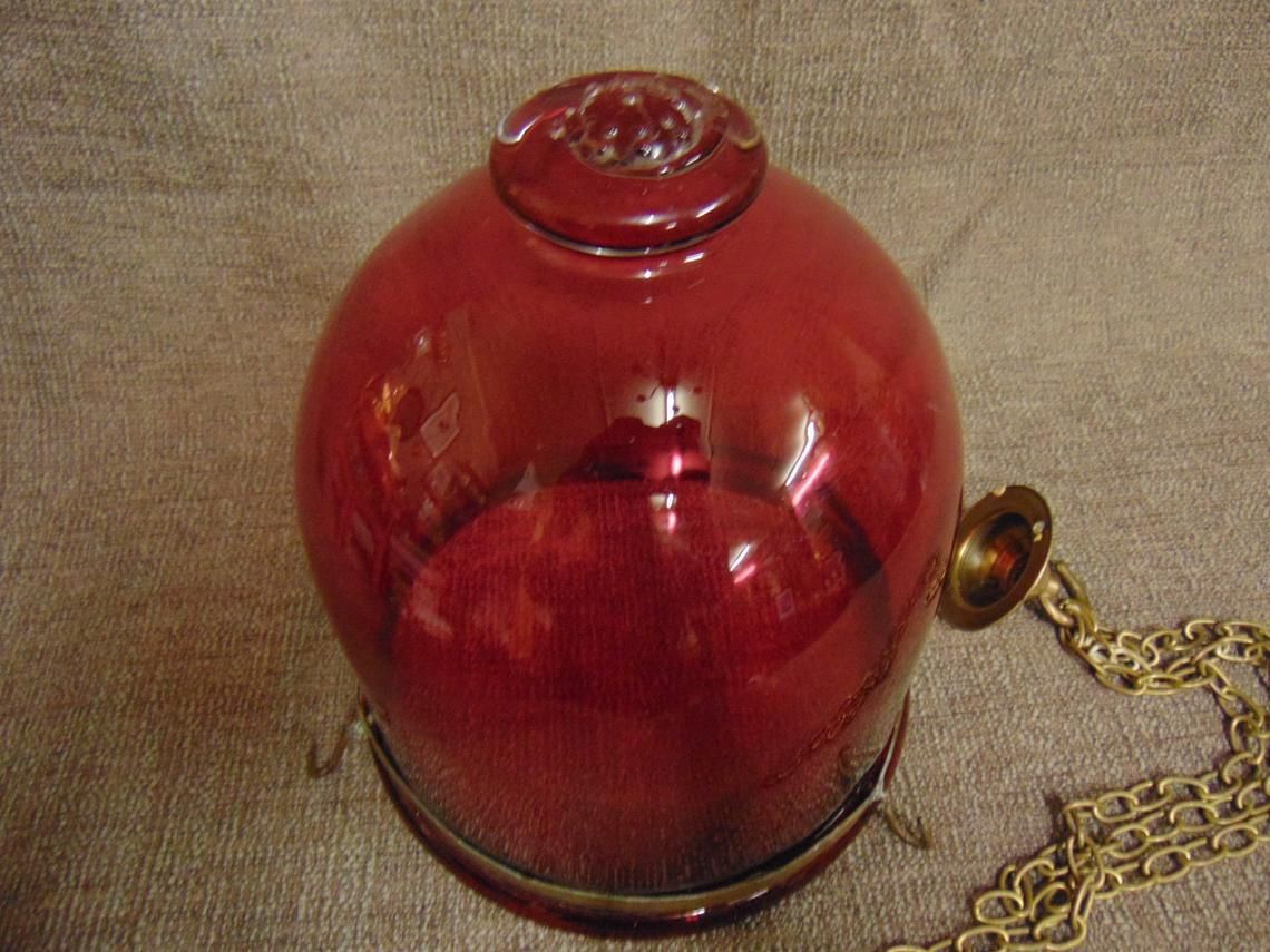 Made In Belgium, Val St. Lambert, Edwardian Cranberry Glass Ceiling Light Shade photo buy