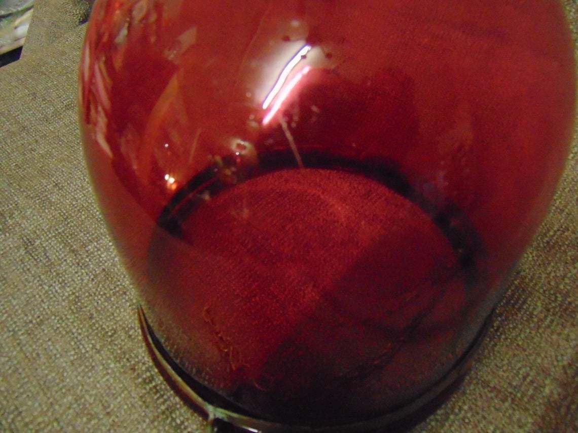 photo for sale Made In Belgium, Val St. Lambert, Edwardian Cranberry Glass Ceiling Light Shade