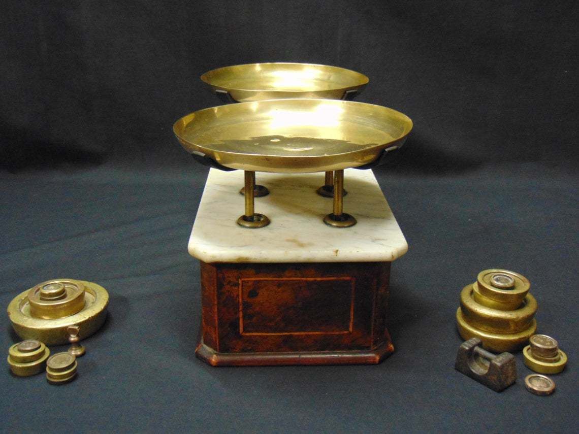 Early 20thc Shop/Pharmacy Counter Scales And Weights photo vinterior
