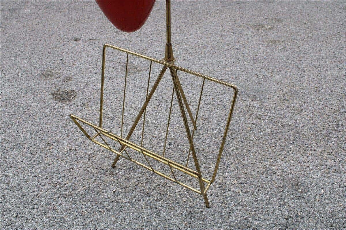 Minimal Geometric Magazine Holder Ashtray Brass Italian Mid Century Design Red photo vinterior