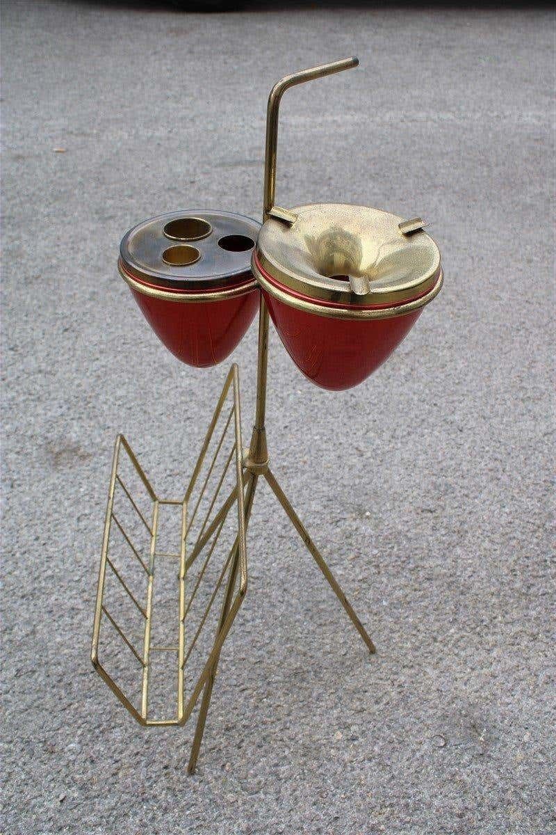 Home Decor Minimal Geometric Magazine Holder Ashtray Brass Italian Mid Century Design Red photo