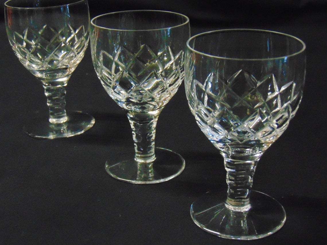 photo for sale 3 Stuart Crystal Sherry Or Port Glasses,C1970s.