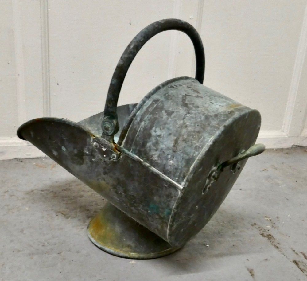 Large Arts And Crafts Shabby (Verdigris) Copper Helmet Coal Scuttle photo Home Fixtures