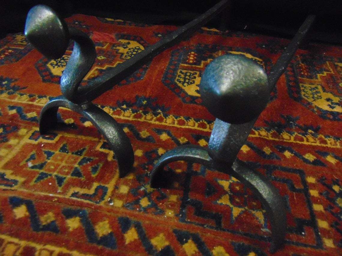 photo furniture Pair Wrought Iron Andirons / Fire Dogs