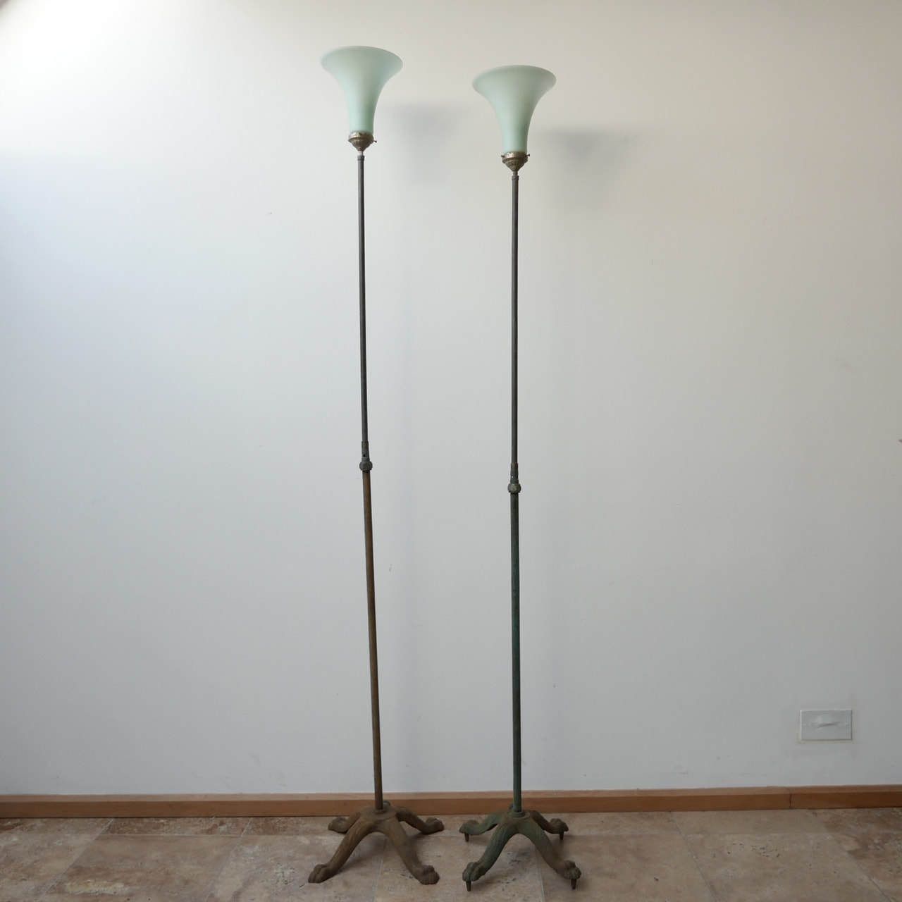 Antique Dutch Uplighter Glass Shade Floor Lamps (2)