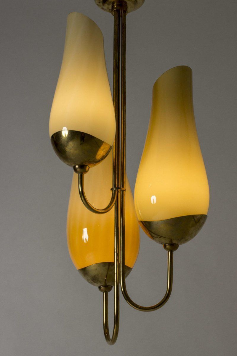 Brass And Glass Chandelier By Gunnel Nyman & Paavo Tynell photo Lighting