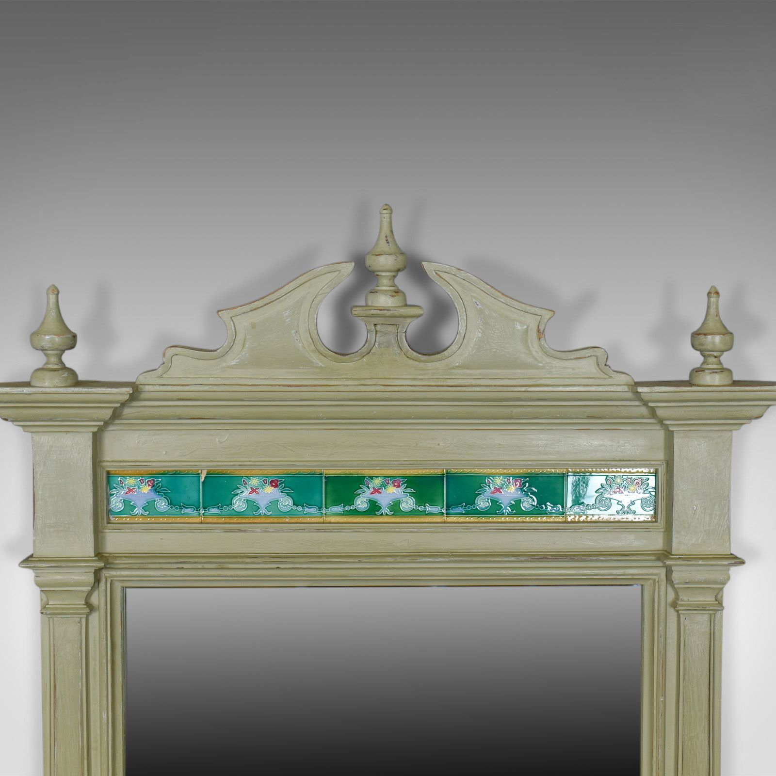 Large, Painted, Antique Wall Mirror, Victorian, Overmantel, Pier, Tiles C.1890 photo Home Decor