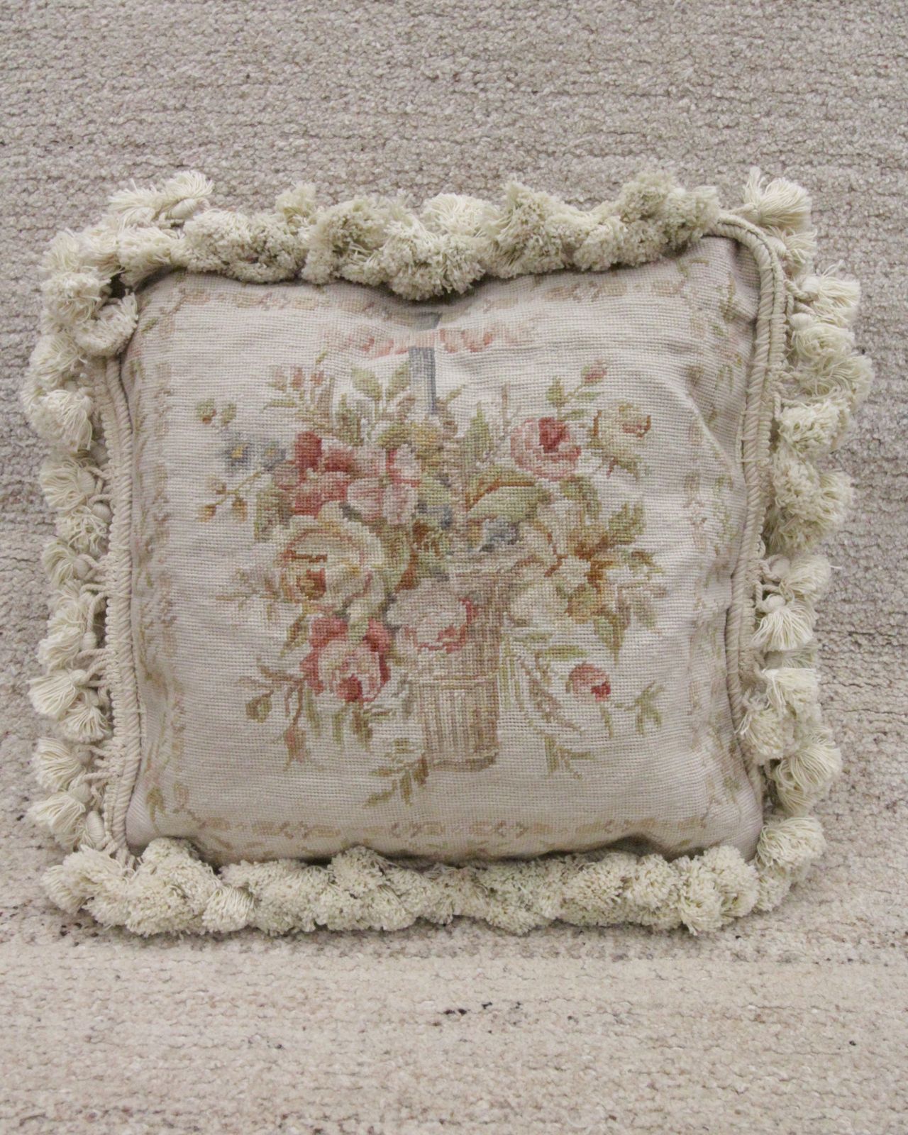 Handmade Pillow Case Needlepoint Floral Cushion Cover 35x35cm